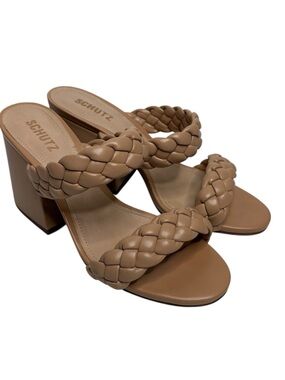 SCHUTZ Braided Tan Block Heel Mules